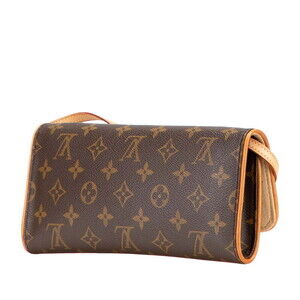 Louis Vuitton Crossbody Shoulder Pochette Brown Bag Leather Monogram Twin